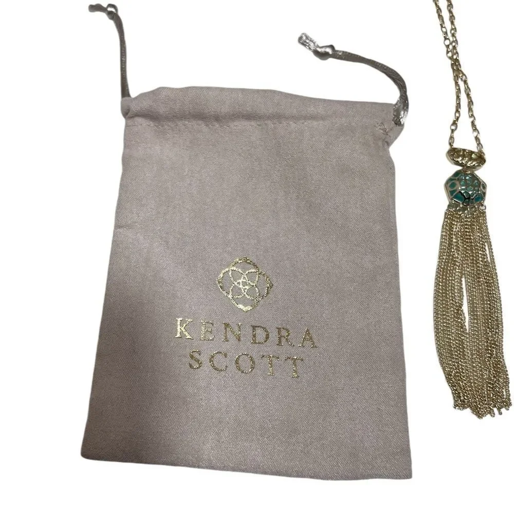Kendra Scott Tae Long Pendant Necklace In Bronze Veined Turquoise Magnesite New